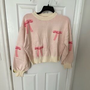 Pink and Cream Bow Sweater New XL